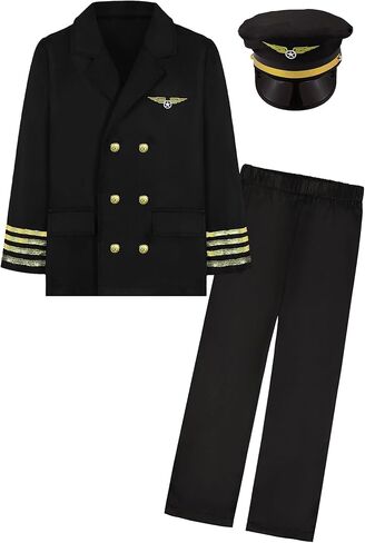 Kids Pilot Uniform Boys Airline Captain Costume for Halloween Cosplay Birthday Party Gifts in Kuwait