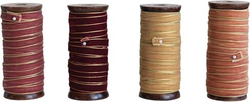 Creative Co-Op 10 Yard Velvet Ribbon on Wood Spool, Set of 4 Colors in Saudi Arabia
