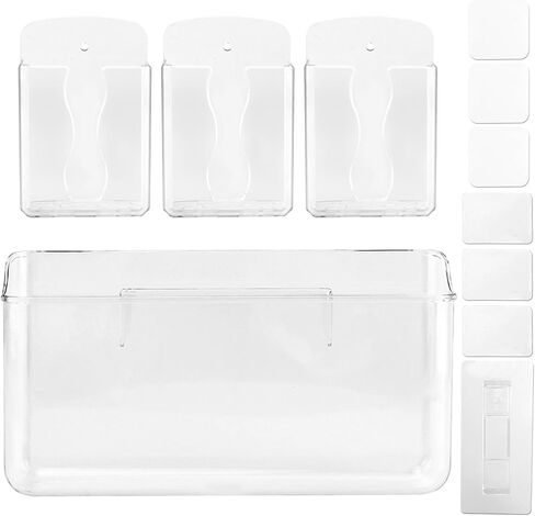 Wall Mounted Remote Holder Set,3 Pack Self Adhesive Magazine File,Mail Organizer Box for Wall,Bedside Caddy Phone Basket,Dorm,Office Storage Supplies,Kitchen Cabinet Door Organizer(COLOR:Transparent) in Kuwait