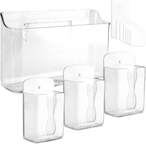 Wall Mounted Remote Holder Set,3 Pack Self Adhesive Magazine File,Mail Organizer Box for Wall,Bedside Caddy Phone Basket,Dorm,Office Storage Supplies,Kitchen Cabinet Door Organizer(COLOR:Transparent) in Kuwait