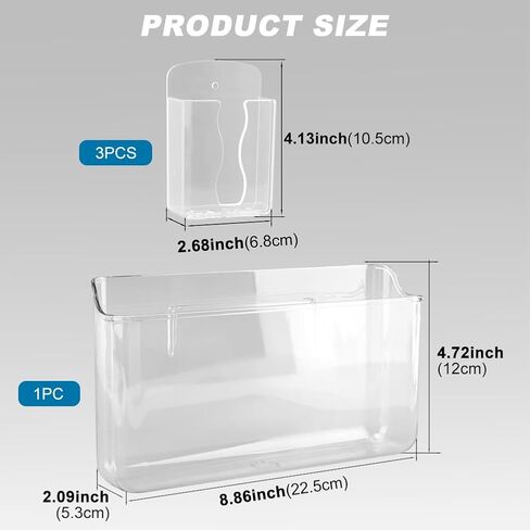 Wall Mounted Remote Holder Set,3 Pack Self Adhesive Magazine File,Mail Organizer Box for Wall,Bedside Caddy Phone Basket,Dorm,Office Storage Supplies,Kitchen Cabinet Door Organizer(COLOR:Transparent) in Kuwait