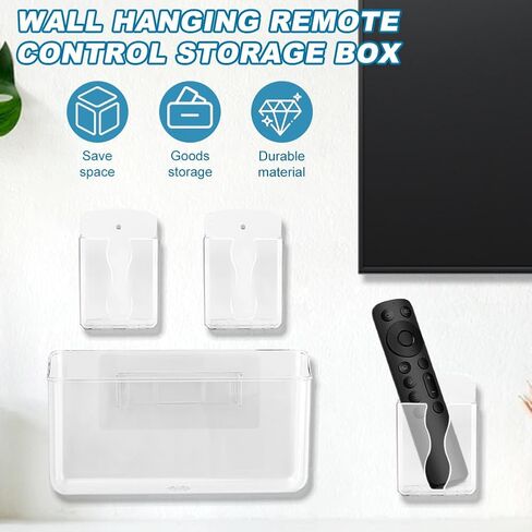 Wall Mounted Remote Holder Set,3 Pack Self Adhesive Magazine File,Mail Organizer Box for Wall,Bedside Caddy Phone Basket,Dorm,Office Storage Supplies,Kitchen Cabinet Door Organizer(COLOR:Transparent) in Kuwait