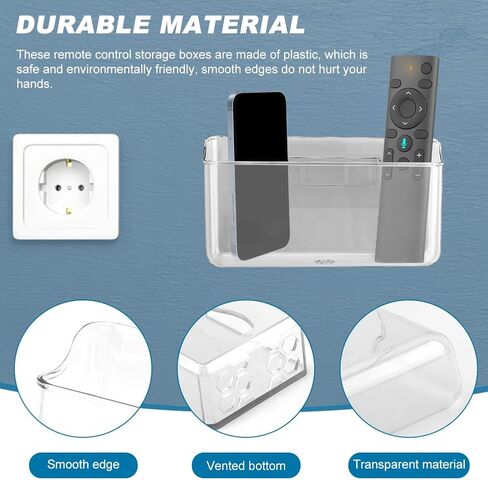 Wall Mounted Remote Holder Set,3 Pack Self Adhesive Magazine File,Mail Organizer Box for Wall,Bedside Caddy Phone Basket,Dorm,Office Storage Supplies,Kitchen Cabinet Door Organizer(COLOR:Transparent) in Kuwait