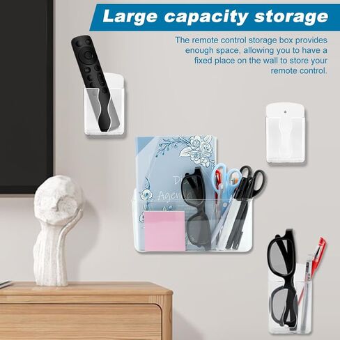 Wall Mounted Remote Holder Set,3 Pack Self Adhesive Magazine File,Mail Organizer Box for Wall,Bedside Caddy Phone Basket,Dorm,Office Storage Supplies,Kitchen Cabinet Door Organizer(COLOR:Transparent) in Kuwait