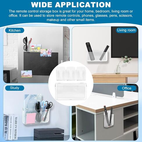 Wall Mounted Remote Holder Set,3 Pack Self Adhesive Magazine File,Mail Organizer Box for Wall,Bedside Caddy Phone Basket,Dorm,Office Storage Supplies,Kitchen Cabinet Door Organizer(COLOR:Transparent) in Kuwait