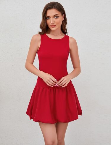 MISSACTIVER Women Summer Bubble Tank Dresses Sleeveless Slim Fit Cute Mini Short Dress Crew Neck Bodycon Party Club Dresses in Saudi Arabia