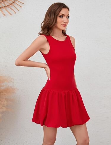 MISSACTIVER Women Summer Bubble Tank Dresses Sleeveless Slim Fit Cute Mini Short Dress Crew Neck Bodycon Party Club Dresses in Saudi Arabia