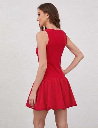 MISSACTIVER Women Summer Bubble Tank Dresses Sleeveless Slim Fit Cute Mini Short Dress Crew Neck Bodycon Party Club Dresses in Saudi Arabia