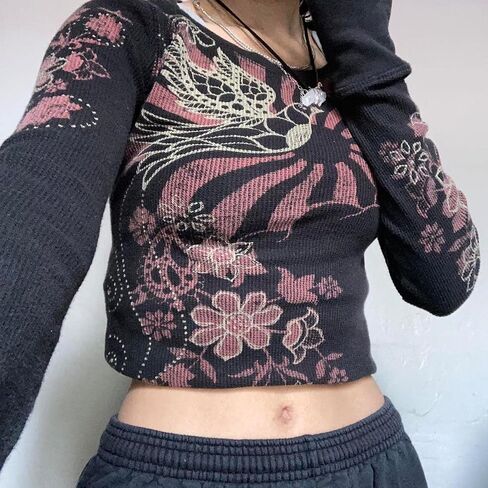 Lucakuins Women Y2k Long Sleeve Tops Fairy Grunge Graphic Tee Shirts Fairycore Aesthetic Fall Clothes Harajuku 90s Streetwear in Saudi Arabia
