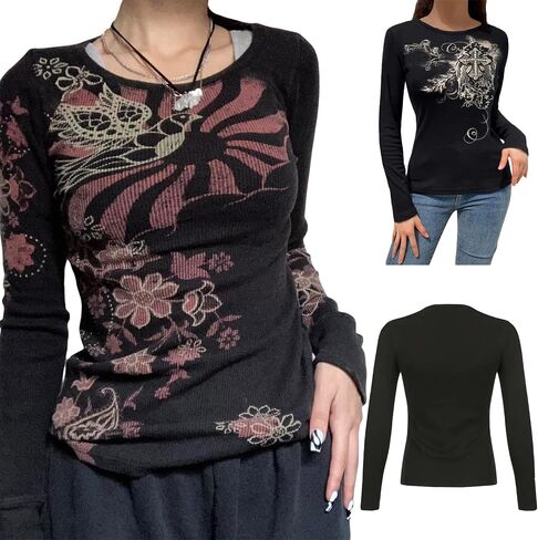 Lucakuins Women Y2k Long Sleeve Tops Fairy Grunge Graphic Tee Shirts Fairycore Aesthetic Fall Clothes Harajuku 90s Streetwear in Saudi Arabia