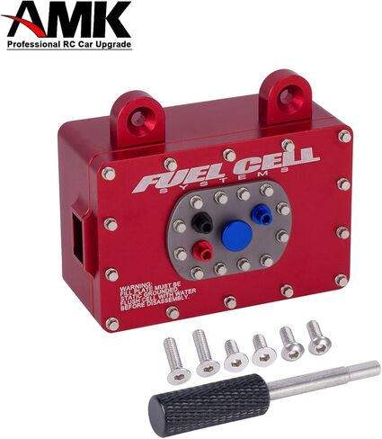 AMK 1/10 RC Crawler Fuel Cell Receiver, CNC Aluminum RC Cell Receiver, Simulated Fuel Tank for SCX10 PRO, Roll Cage, RR10 Capra, and Other RC Crawler Cars (Red) in Saudi Arabia