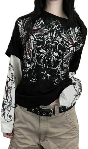 Lucakuins Women Y2k Long Sleeve Tops Fairy Grunge Graphic Tee Shirts Fairycore Aesthetic Fall Clothes Harajuku 90s Streetwear in Saudi Arabia