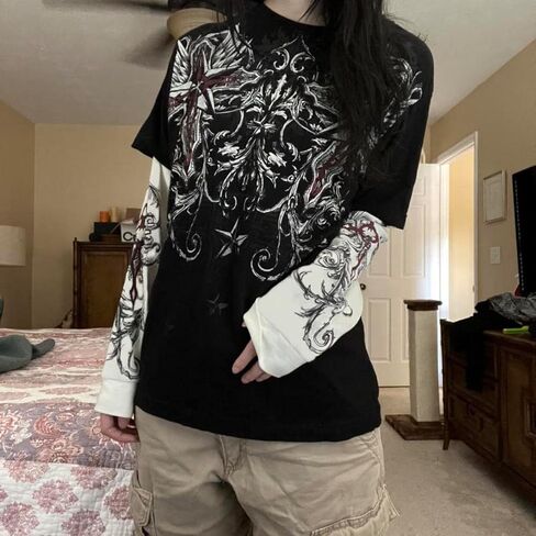 Lucakuins Women Y2k Long Sleeve Tops Fairy Grunge Graphic Tee Shirts Fairycore Aesthetic Fall Clothes Harajuku 90s Streetwear in Saudi Arabia