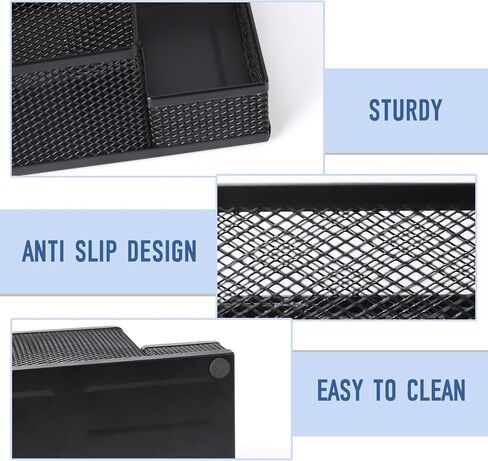 Ludato Desk Organizers Pen Holder for Desk, 4 Compartments Black Mesh Pen Holder Storage for Office Desk Accessories in Saudi Arabia