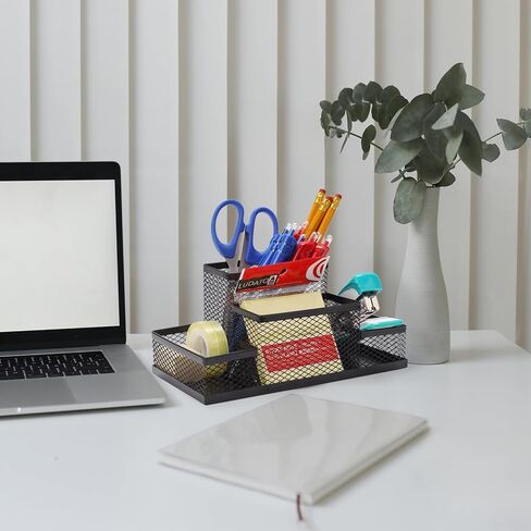 Ludato Desk Organizers Pen Holder for Desk, 4 Compartments Black Mesh Pen Holder Storage for Office Desk Accessories in Saudi Arabia