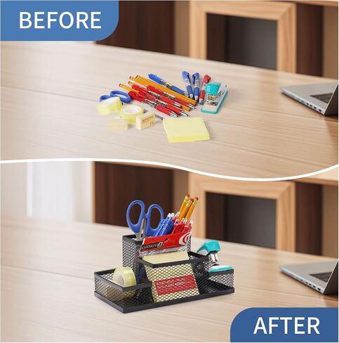 Ludato Desk Organizers Pen Holder for Desk, 4 Compartments Black Mesh Pen Holder Storage for Office Desk Accessories in Saudi Arabia