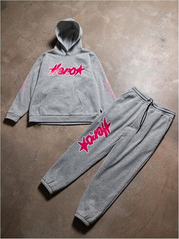 GORGLITTER Men's 2 Piece Sweat Suit Letter Graphic Long Sleeve Hoodie and Sweatpants Set Jogging Athletic Suits in Saudi Arabia