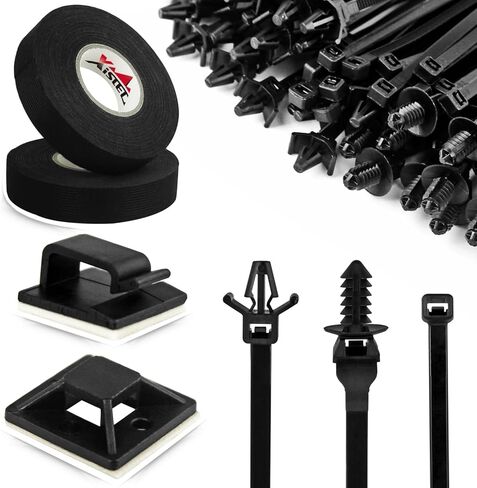 Xislet Universal Push Mount Cable Zip Tie مع حامل سلك منظم الأسلاك اللاصق وشريط تسخير الأسلاك، مقاطع مرساة الرمز البريدي مع المسمار، تعمل بشكل جيد لإدارة أسلاك كابل السيارات - 320 قطعة in Kuwait