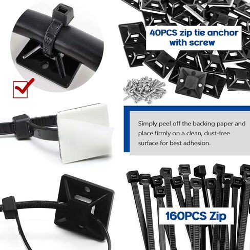 Xislet Universal Push Mount Cable Zip Tie مع حامل سلك منظم الأسلاك اللاصق وشريط تسخير الأسلاك، مقاطع مرساة الرمز البريدي مع المسمار، تعمل بشكل جيد لإدارة أسلاك كابل السيارات - 320 قطعة in Kuwait