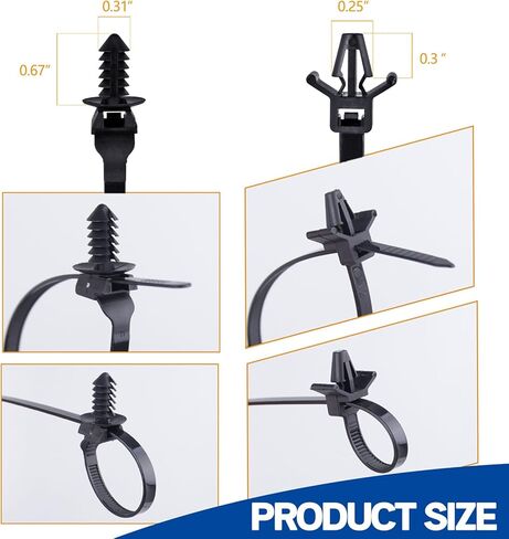 Xislet Universal Push Mount Cable Zip Tie مع حامل سلك منظم الأسلاك اللاصق وشريط تسخير الأسلاك، مقاطع مرساة الرمز البريدي مع المسمار، تعمل بشكل جيد لإدارة أسلاك كابل السيارات - 320 قطعة in Kuwait