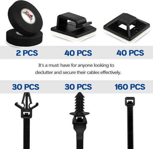 Xislet Universal Push Mount Cable Zip Tie مع حامل سلك منظم الأسلاك اللاصق وشريط تسخير الأسلاك، مقاطع مرساة الرمز البريدي مع المسمار، تعمل بشكل جيد لإدارة أسلاك كابل السيارات - 320 قطعة in Kuwait