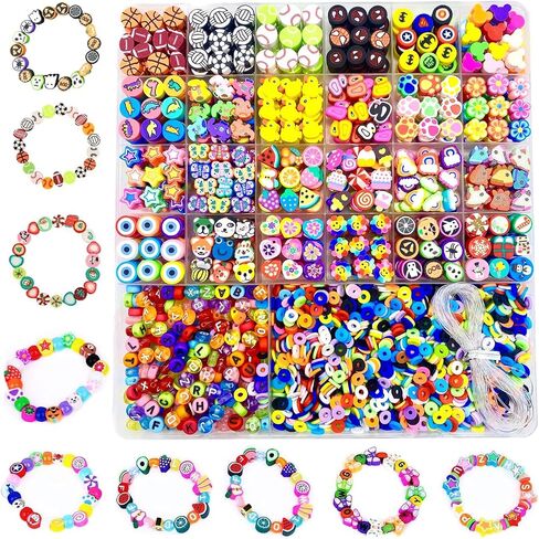 HHOOMY 2500Pcs Polymer Clay Beads Bracelet Making Kit, Clay Bead Charms for Necklace Earring Making, Bracelet Making DIY Arts Crafts in Saudi Arabia