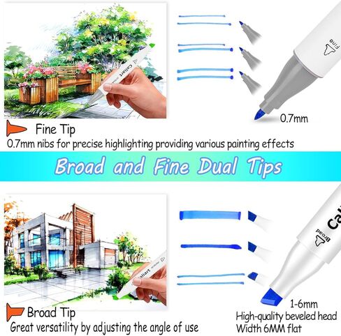 Caliart 52 Colors Fine & Chisel Alcohol Markers for Adult Coloring Book, Dual Tip Artist Sketch Art Markers, Aesthetic Cute Preppy Stuff School Supplies, Pens for Lettering Drawing Cards Planner in Saudi Arabia