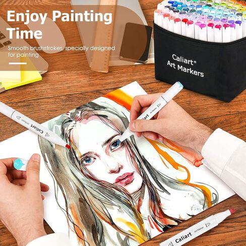 Caliart 52 Colors Fine & Chisel Alcohol Markers for Adult Coloring Book, Dual Tip Artist Sketch Art Markers, Aesthetic Cute Preppy Stuff School Supplies, Pens for Lettering Drawing Cards Planner in Saudi Arabia