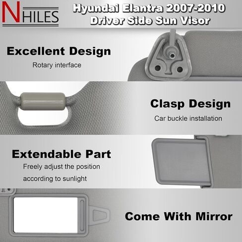 واقي الشمس من الجانب الأيسر للسائق من NHILES يناسب Hyundai Elantra 2007 2008 2009 2010 بديل ظل الشمس # 85201-2H110-8M (رمادي) in Saudi Arabia