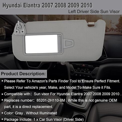 واقي الشمس من الجانب الأيسر للسائق من NHILES يناسب Hyundai Elantra 2007 2008 2009 2010 بديل ظل الشمس # 85201-2H110-8M (رمادي) in Saudi Arabia