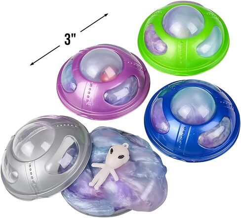UFO Alien Rainbow Slime - 3 بوصات (عبوة من 12 قطعة) - ألوان متنوعة، غير لاصقة، في حاويات تخزين متنوعة، هدايا مثالية للحفلات وجوائز الألعاب in Saudi Arabia