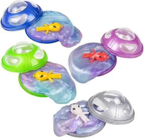 UFO Alien Rainbow Slime - 3 بوصات (عبوة من 12 قطعة) - ألوان متنوعة، غير لاصقة، في حاويات تخزين متنوعة، هدايا مثالية للحفلات وجوائز الألعاب in Saudi Arabia