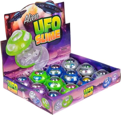 UFO Alien Rainbow Slime - 3 بوصات (عبوة من 12 قطعة) - ألوان متنوعة، غير لاصقة، في حاويات تخزين متنوعة، هدايا مثالية للحفلات وجوائز الألعاب in Saudi Arabia