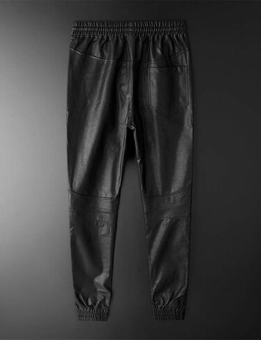 Idopy Men's Faux Leather Jogger Elastic Waist Drawstring PU Harem Pants in Kuwait