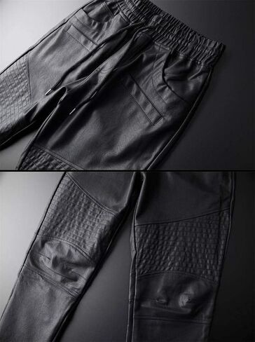 Idopy Men's Faux Leather Jogger Elastic Waist Drawstring PU Harem Pants in Kuwait