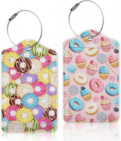 Colorful Donuts Luggage Tags for Suitcase,Luggage Tag with Stainless Steel Loop Privacy Cover Id Label Travel Bag Luggage Identifiers for Women Men Travel,Set of 2 in Kuwait