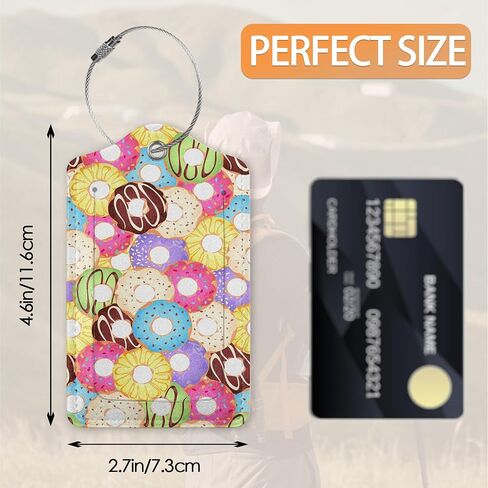 Colorful Donuts Luggage Tags for Suitcase,Luggage Tag with Stainless Steel Loop Privacy Cover Id Label Travel Bag Luggage Identifiers for Women Men Travel,Set of 2 in Kuwait
