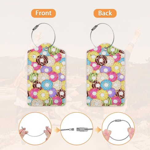 Colorful Donuts Luggage Tags for Suitcase,Luggage Tag with Stainless Steel Loop Privacy Cover Id Label Travel Bag Luggage Identifiers for Women Men Travel,Set of 2 in Kuwait
