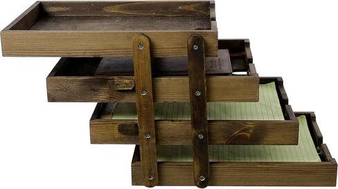 منظم صينية ورق قابلة للتوسيع من الخشب البني العتيق مكون من 4 طبقات من MyGift للمكتب ومجلد ملفات سطح المكتب والرسائل والفواتير وحامل البريد ورف صينية القرطاسية in Saudi Arabia
