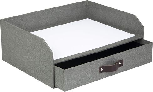 Bigso Walter Letter Tray | Paper Tray Organizer for A4 or Letter Size Documents with Full-Width Storage Drawer | Horizontal Letter Tray with Stable Rubber Feet for Desks | 13.1" x 10" x 5.2" | Gray in Kuwait