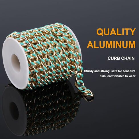 KYUNHOO 9.8 Feet Colorful Oil Dripping Cuban Chains for Jewelry Making Gold Plated Aluminum Chain Spool Unwelded Twist Curb Chain Roll with Jump Rings Lobster Clasps Jewelry Findings in Kuwait