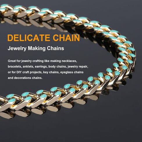 KYUNHOO 9.8 Feet Colorful Oil Dripping Cuban Chains for Jewelry Making Gold Plated Aluminum Chain Spool Unwelded Twist Curb Chain Roll with Jump Rings Lobster Clasps Jewelry Findings in Kuwait