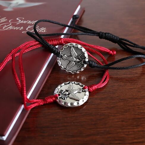 Holy Spirit Confirmation Bracelets with Dove Medal, Religious Keepsake Gifts, Red and Black Colors Included, 8 Inches Adjustable in Saudi Arabia