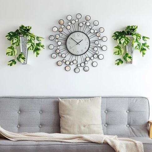 مزهريات حائط مرآة للديكور، قطعتان من Hewory بطول 11.2 بوصة مزهريات فضية معلقة للزهور، مزهرية كبيرة لامعة ذات مرآة مزخرفة، ديكور جداري كريستالي لامع ديكور منزلي من الألماس المسحوق (لا يمكنه حمل الماء) in Kuwait