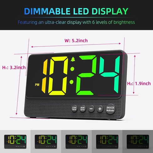 [Simple] Alarm Clock for Bedroom, Small LED Digital Clock with Large Number, RGB Display, Loud Alarm, Modern Electric Cool Clock for Bedside/Desk/Living Room and Kids/Boys/Teens/Seniors/Heavy Sleepers in Kuwait