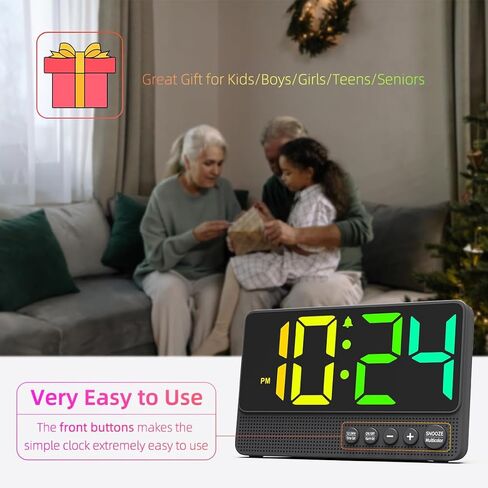 [Simple] Alarm Clock for Bedroom, Small LED Digital Clock with Large Number, RGB Display, Loud Alarm, Modern Electric Cool Clock for Bedside/Desk/Living Room and Kids/Boys/Teens/Seniors/Heavy Sleepers in Kuwait