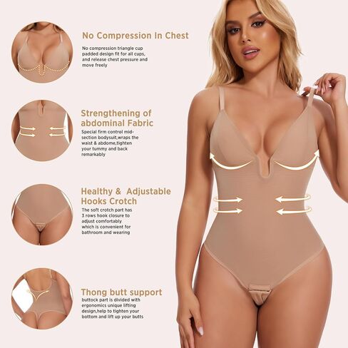 JOYSHAPER Backless Shapewear Tummy Control Body Shaper U Plunge Bodysuits Thong Shapewear Low Back Shapewear Sexy Bodysuits in Kuwait