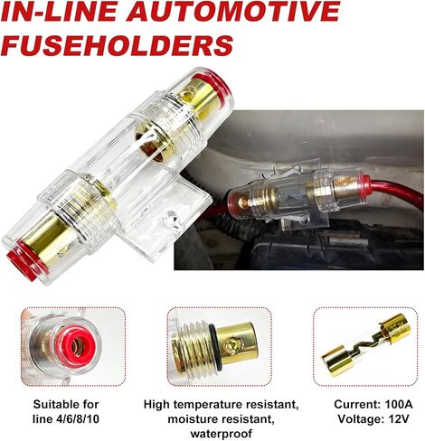 6 PCS Inline AGU Fuse Holder, Inline AGU Fuse Holder for 4-10 Gauge AWG Wire, Inline Fuse Holder with 100A AGU Fuse for Car Audio/Alarm/Compressor, Car Accessories in Kuwait