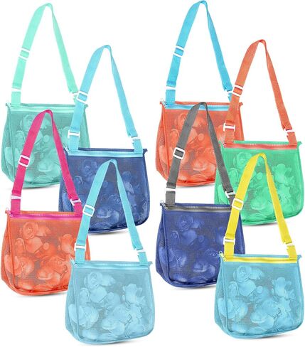 16 قطعة من ألعاب الشاطئ الشبكية حقيبة الشاطئ للأطفال حقيبة تجميع الصدفة مع سحاب وحزام قابل للتعديل للأولاد والبنات جمع الأصداف والصخور وألعاب الرمل وحمام السباحة وأساسيات الشاطئ، حقائب فقط in Kuwait