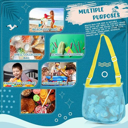16 قطعة من ألعاب الشاطئ الشبكية حقيبة الشاطئ للأطفال حقيبة تجميع الصدفة مع سحاب وحزام قابل للتعديل للأولاد والبنات جمع الأصداف والصخور وألعاب الرمل وحمام السباحة وأساسيات الشاطئ، حقائب فقط in Kuwait